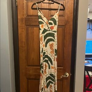 MSK Green and Orange Leaf Print Maxi Dress